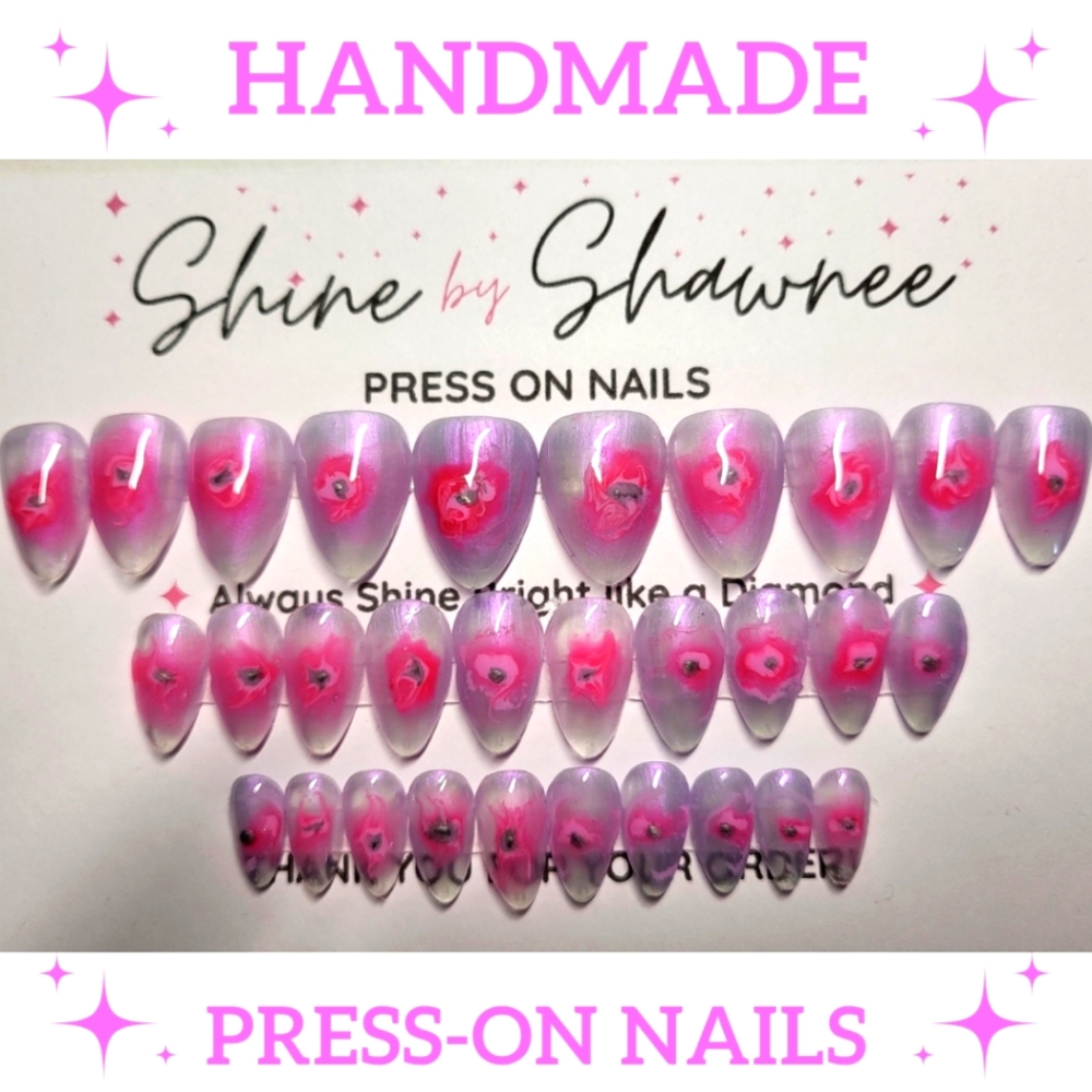 Handmade Luxury Press-On Nails | Sturdy & Reusable | PINK CYCLONE